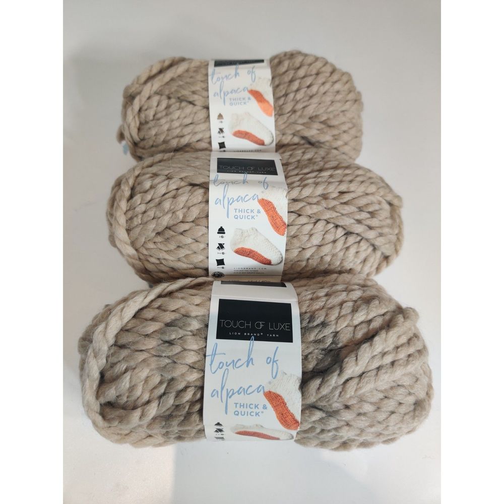 Touch Of Alpaca Thick & Quick Lion Brand Yarn Jumbo 7, Mushroom, 3 pack Lot